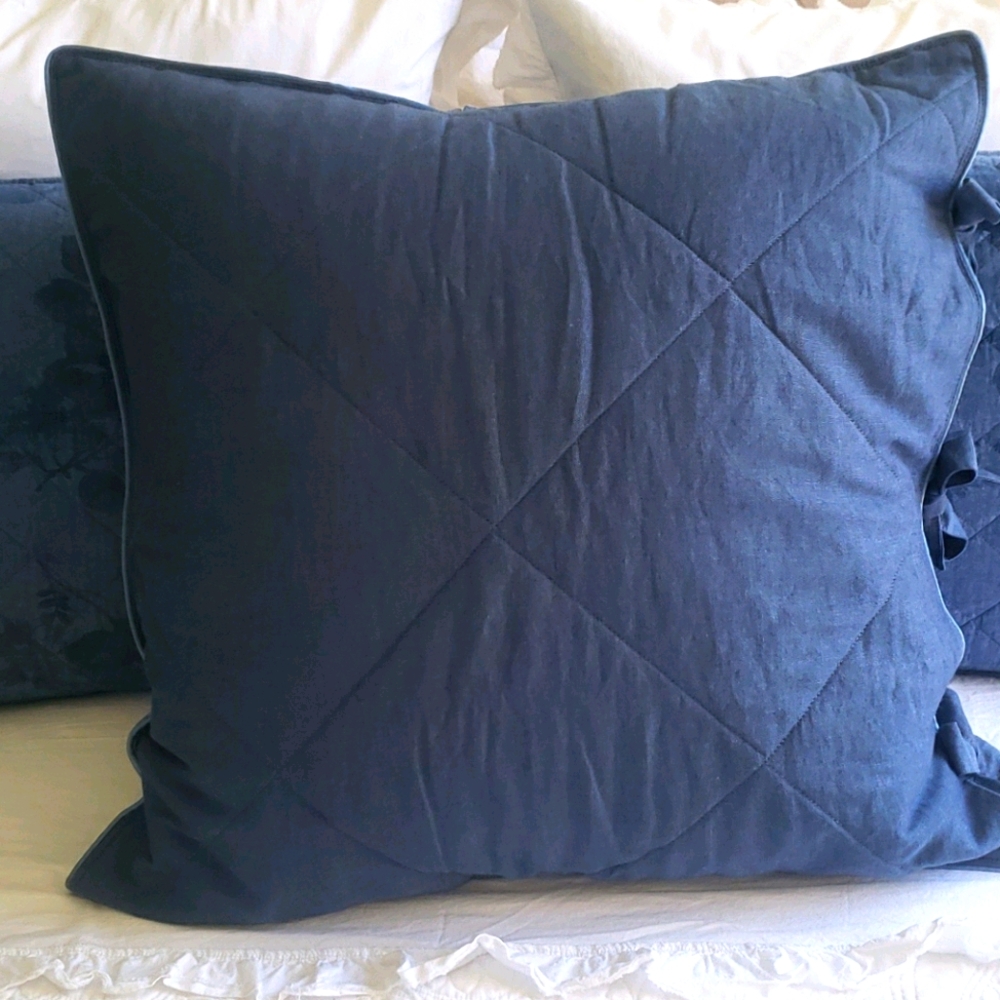Pottery Barn Blue Quilted Euro pillow Cover